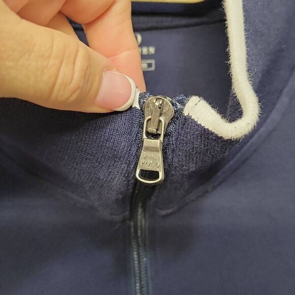 Polo Ralph Lauren Track Jacket XXL Navy Blue Full Zip 100% Cotton Interlocking - Picture 5 of 10